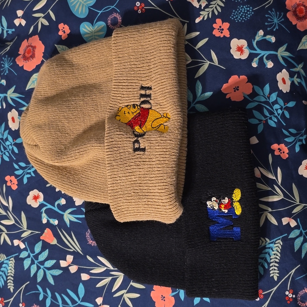 Winnie the Pooh and Mickey Mouse Beanie Bundle Knit Cozy Comfy Disney Inspired